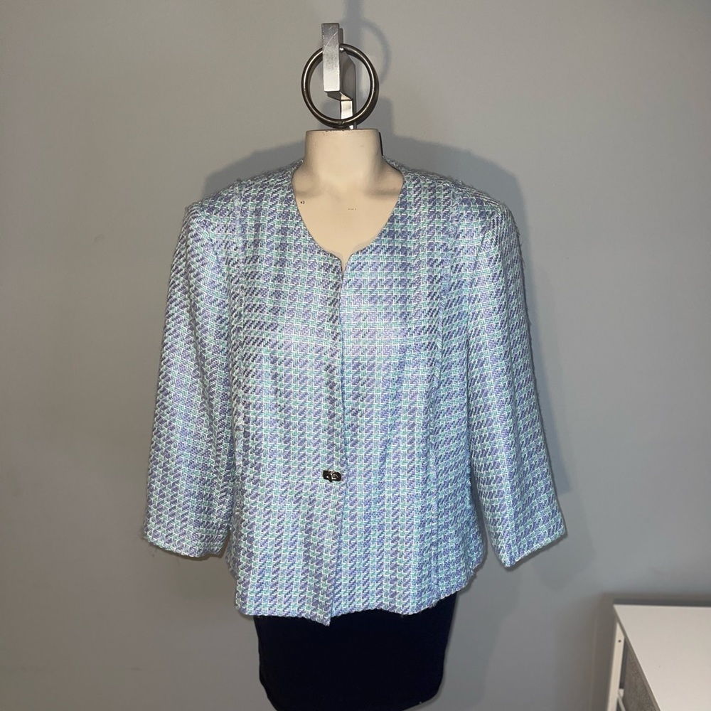 Vintage Sag Harbor purple blue white blazer coat suit jacket 3/4 sleeve 16P